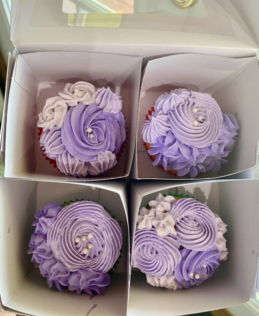Decorative purple custom cupcakes from Cottage Sweets Baking Co.