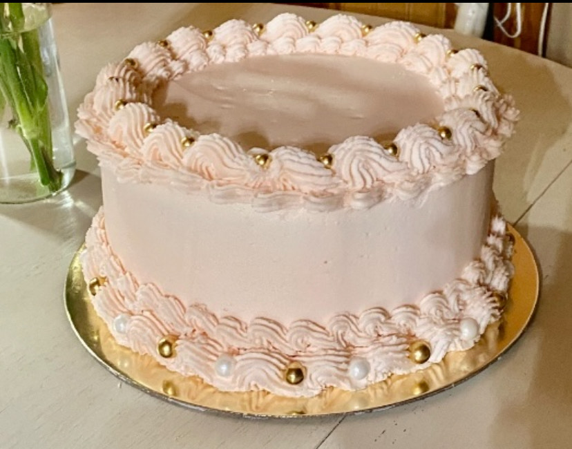 Pretty pink custom cake from Cottage Sweets Baking Co.