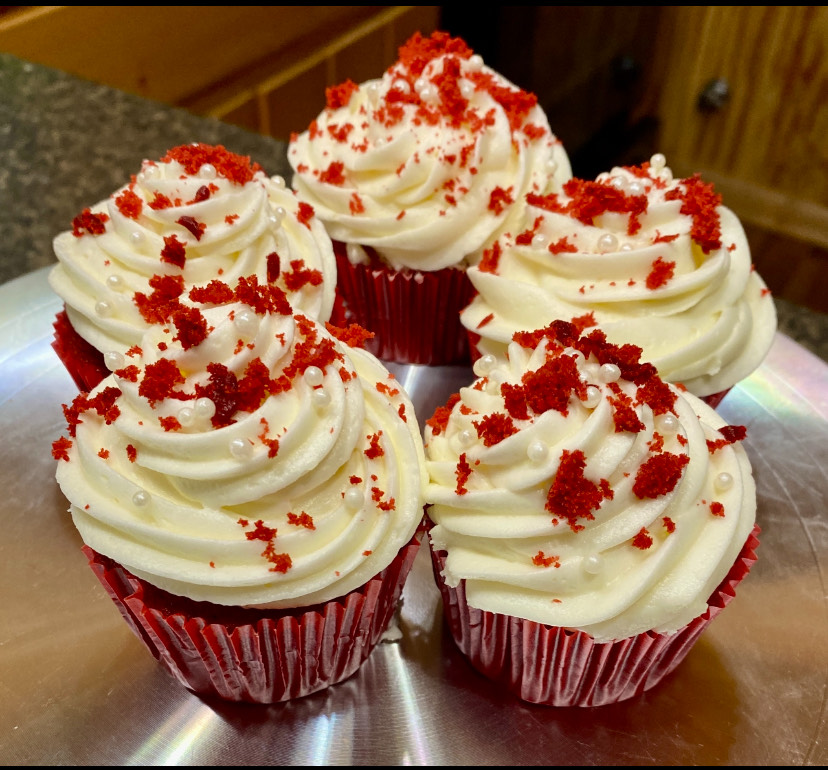 Red and white custom cupcakes from Cottage Sweets Baking Co.
